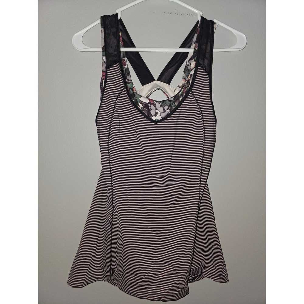 Lululemon Striped Tank Top with Built-in Butterfly Floral Sports Bra Size 8